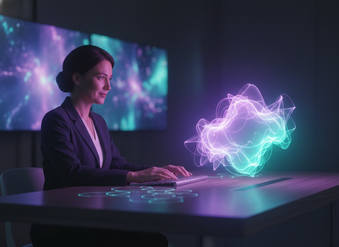 A person working alongside soft AI light, representing human oversight.